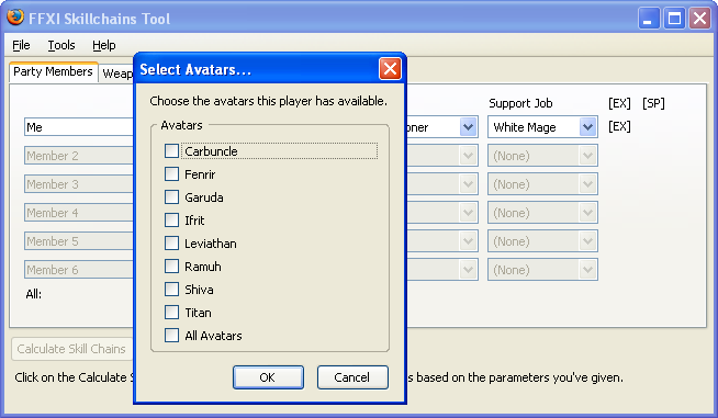 Selecting avatars from the "Select Avatars..." dialog.